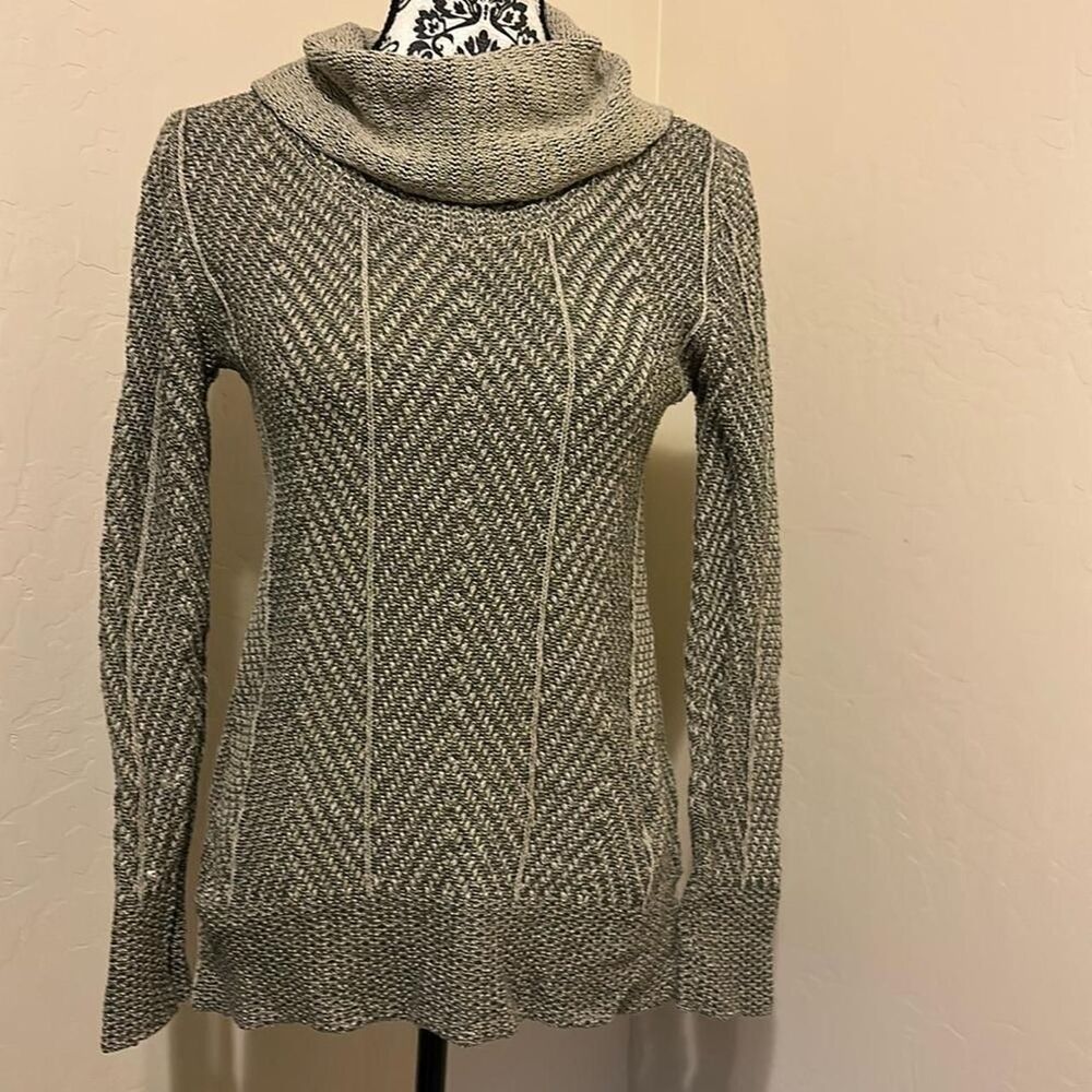 Effeci Cowl Neck Long Sl Sweater Tan & Brown Sz L